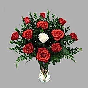 Vazoda 11 Kırmızı Gül 1 Beyaz Gül